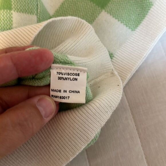 Princess Polly 2 Crewneck Cropped Short Sleeve Casual Check White Green Sweater - Picture 9 of 11